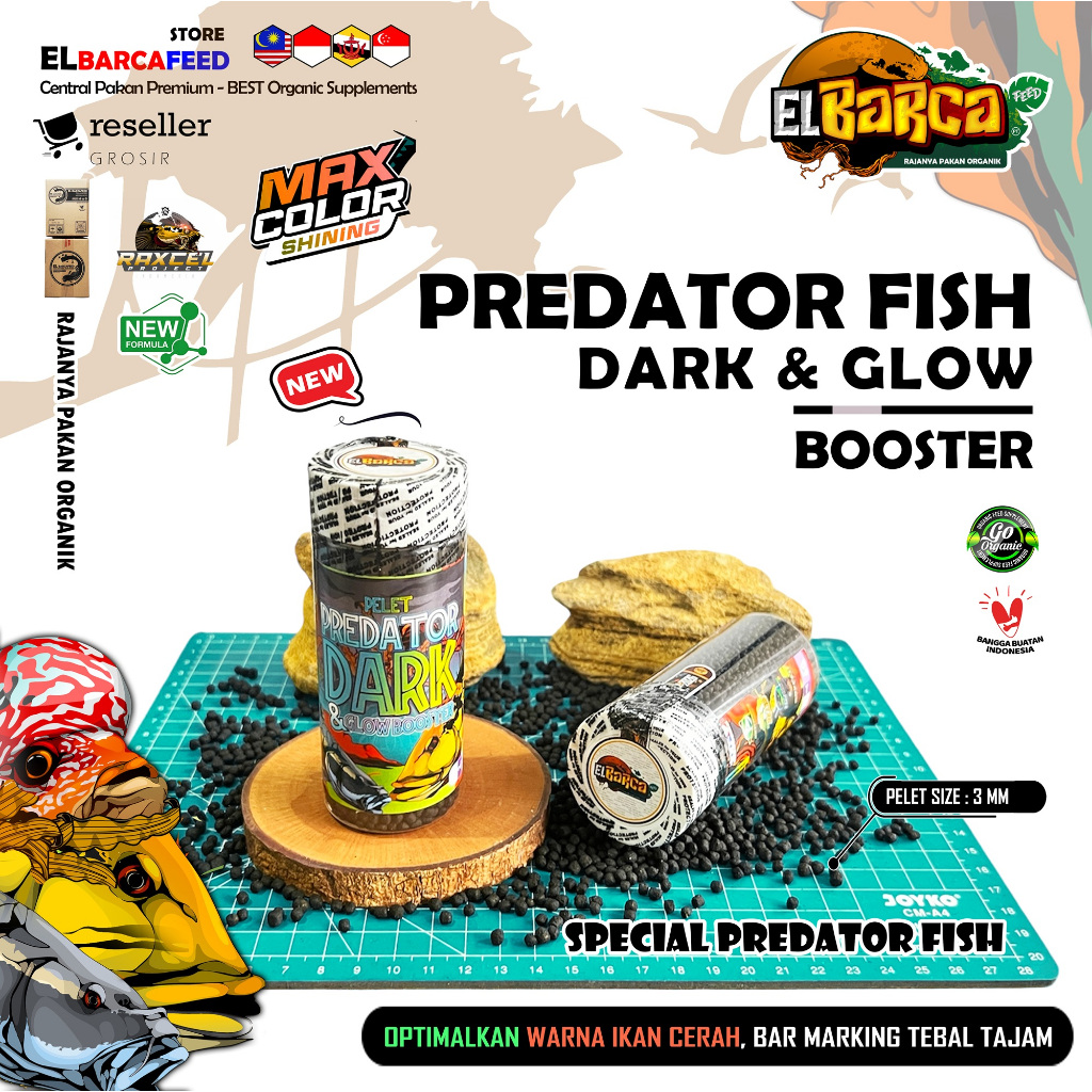 Elbarcafeed Pelet PREDATOR FISH Dark & Glow Booster 3MM pakan ikan Predator Pbass Catfish Masheer