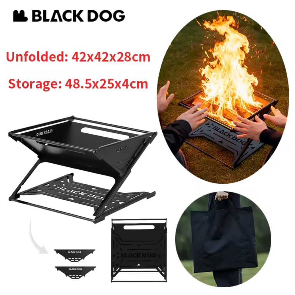 BLACKDOG MUSHOU FIRE PIT WOOD FOLDING BLACK CARBON STEEL ALAT BAKARAN KAYU CAMPING OUTDOOR BERKEMAH 
