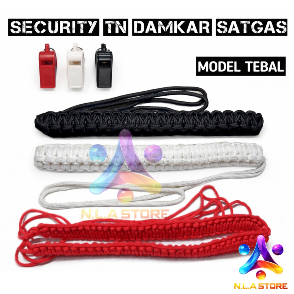 Tali Kur Komando Besar +Pluit Set Peluit Polisi TNI Security Satpam Damkar Hitam Putih Merah Premium
