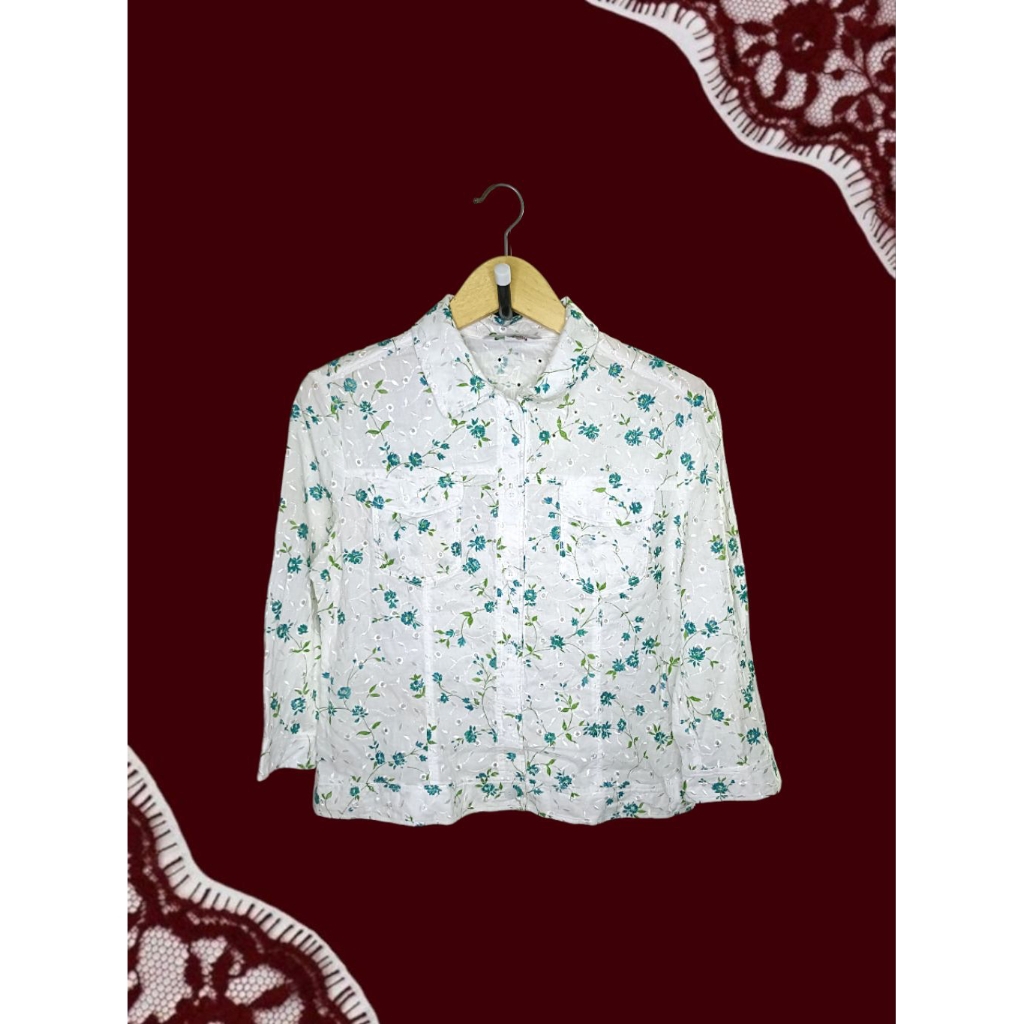 Crocodile Ladies Embroidery Floral Jacket Top Y2k Vintage 2000's Kawai