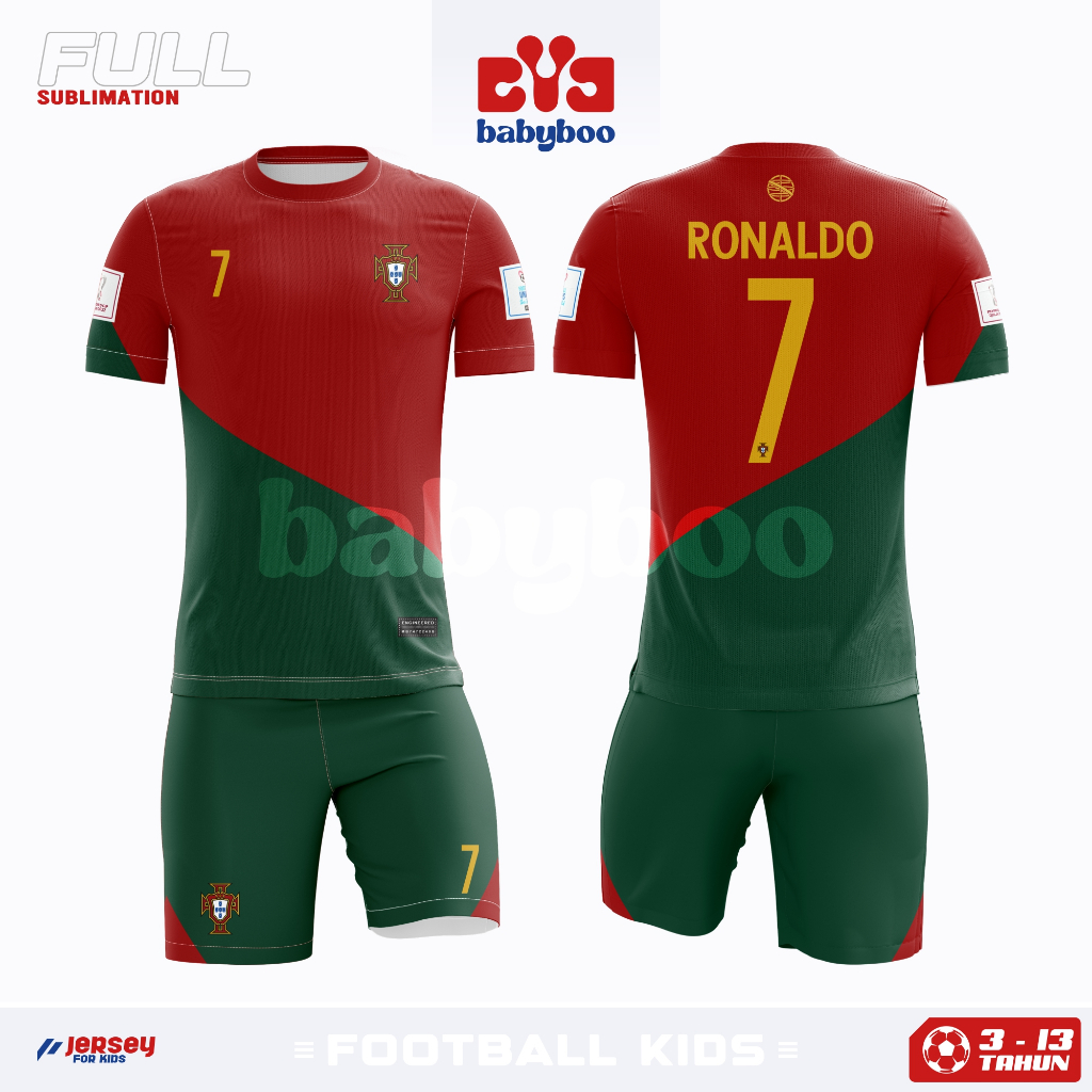 Jersey Anak Portugal 3–13 Tahun Setelan Bola Kaos dan Celana Bahan Dryfit Premium Adem Promo Terbaru