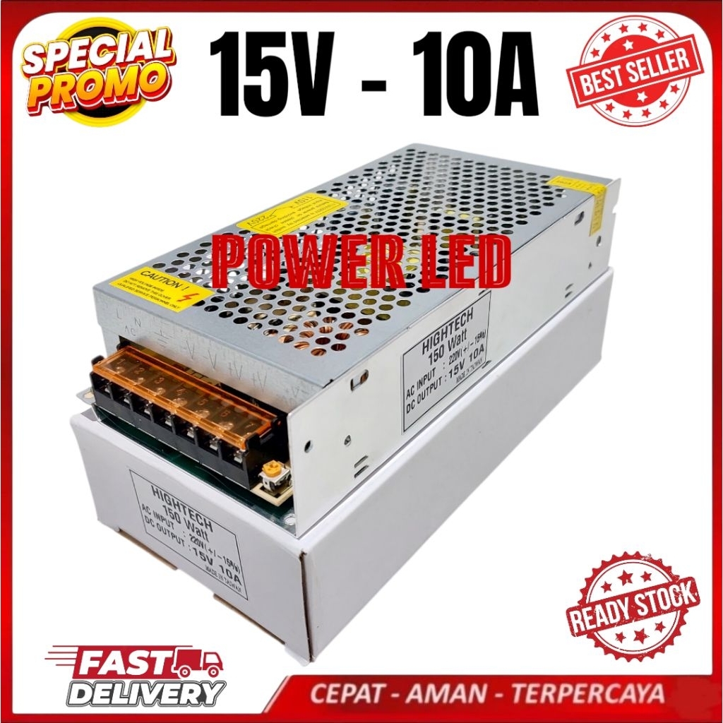 HIGHTECH AC to DC 15V 10A 150W Switching Adaptor 15 V 10 A Power Supply Jaring 150 Watt 10 Amper 15 