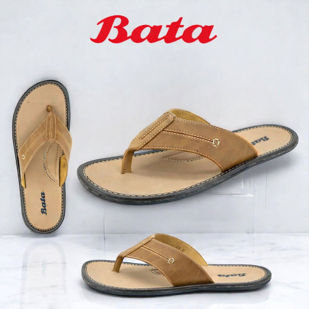 Sandal Kulit Jepit Bata/Sendal Pria Jepit Kulit/Sandal Bata Kulit Asli Dewasa Brown Size 39-43/Sanda
