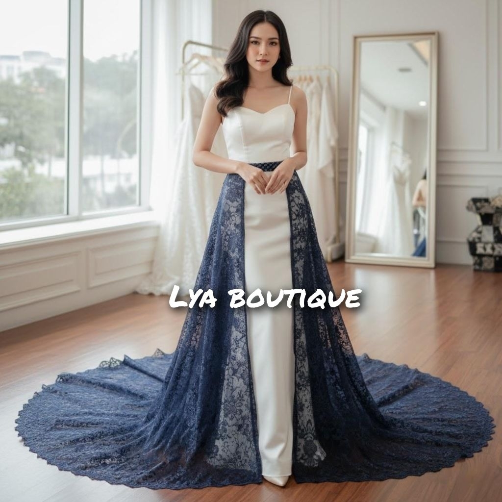 Ekor gaun pengantin tile akar mutiara