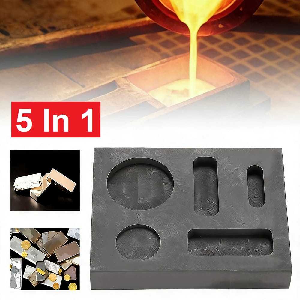 Graphite Ingot Mould 5 In 1 Cetakan Ingot Grafit High Density Emas Silver Aluminium Kaca Bulat Koin 
