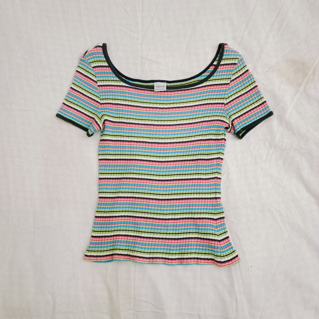 Kaos Rib Knit Garis Rainbow United Colors of Benetton Made in Italy Y2K Retro Style LD 105