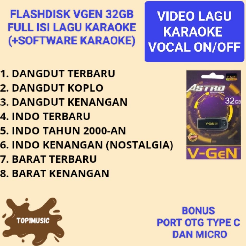 flashdisk vgen 32GB isi lagu karaoke player dangdut