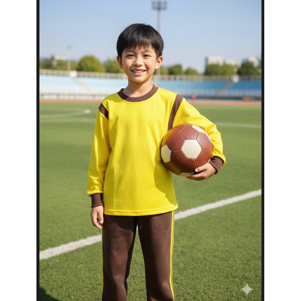 Setelan Baju Olahraga Anak Seragam Sekolah TK dan SD COKELAT KUNING
