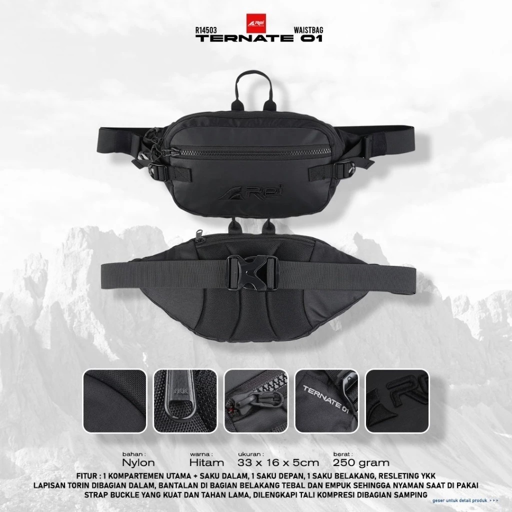Tas Pinggang / Waist Bag Pria Ternate 1 Hitam Arei Outdoorgear