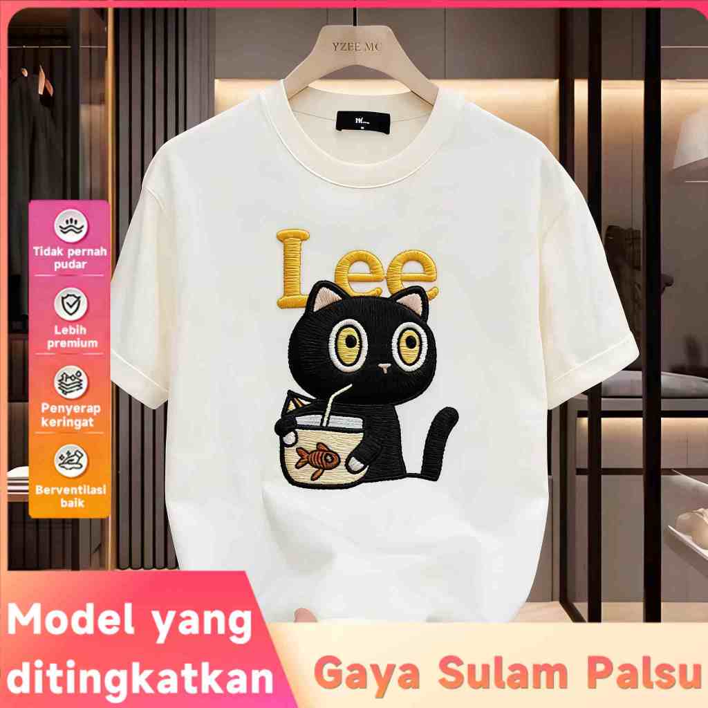 Kaos Motif Kartun Sulam Palsu Pria - Katun Kerah Bulat Gaya Jepang Lengan Pendek Musim Panas Baru