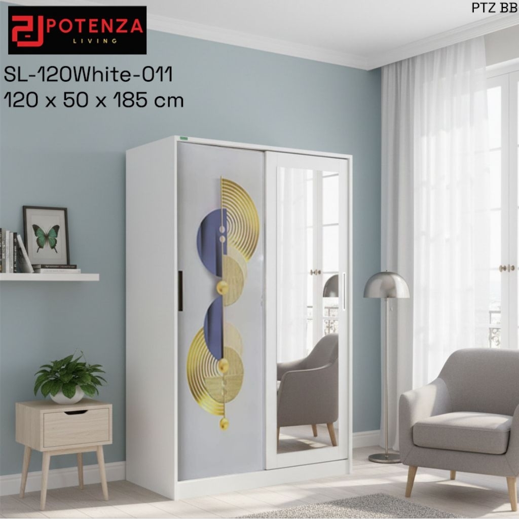 POTENZA Lemari Pakaian Besi 2 Pintu Sliding | Lemari Baju 90 cm Minimalis Full Besi