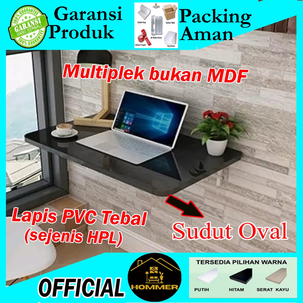 (SUDUT OVAL)Meja Lipat Dinding Meja Laptop Meja Komputer Meja Kerja