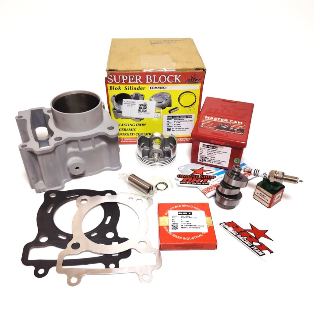 PAKET BLOK SET + PISTON 62 65 MM + CAM + BUSI BRT JUPITER MX KING VIXION OLD NVL NVA R15 V1 V2 XABRE