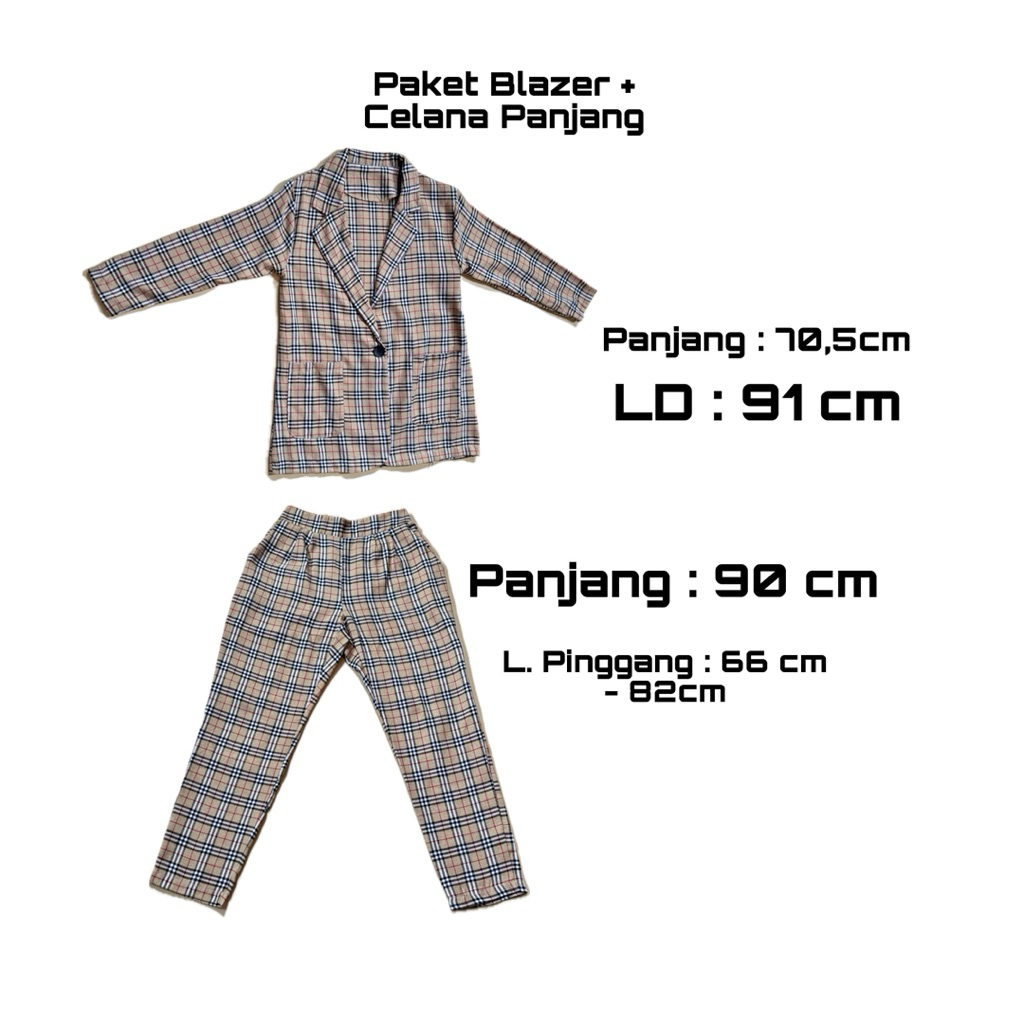 Preloved Set Blazer dan Celana Wanita Motif Kotak | Outfit Kerja Second | Kondisi Bagus