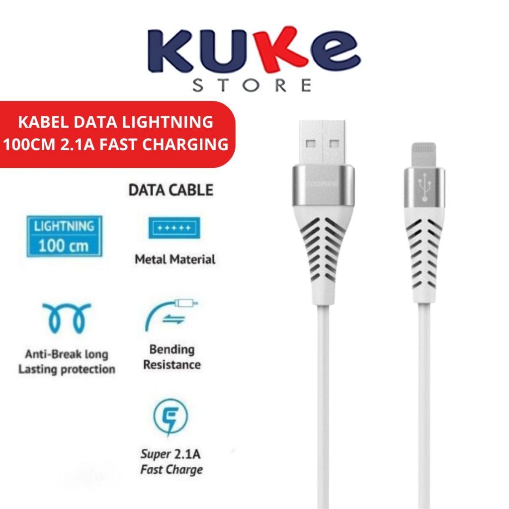KUKE Kabel Data FOOMEE for Lightning DL10 2.1A Cable Charger Handphone Fast Charging High Quality