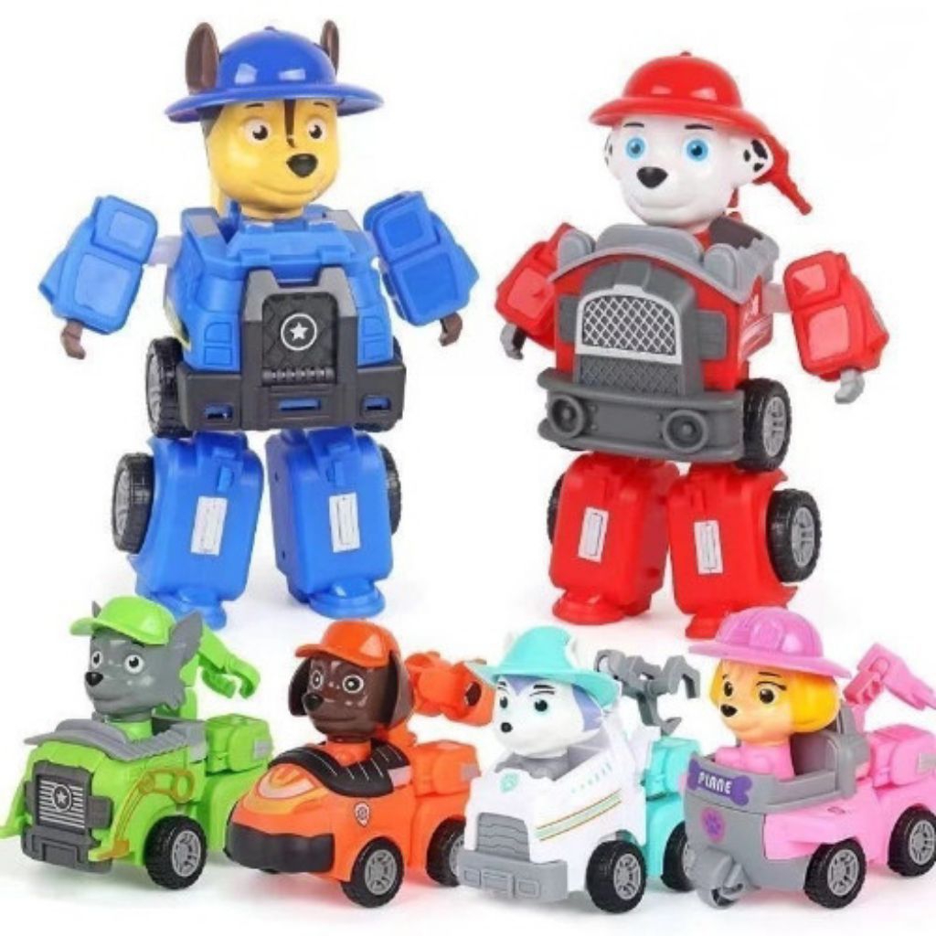 Mainan Robot Dog Patrol Team Paw Patrol Toys Robot Deformation Robot Berubah Mobil