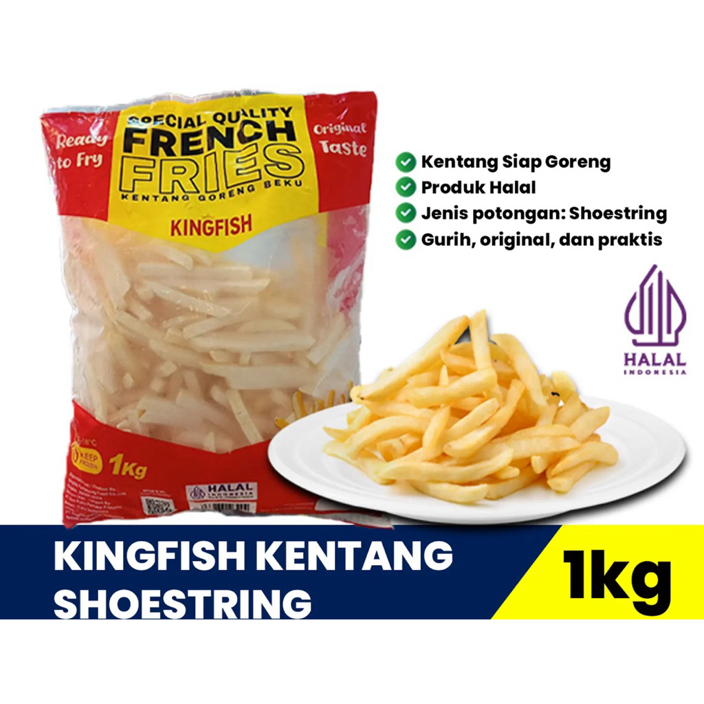 Kentang King Fish 1kg renyah garing frozen shoestring lurus promo French fries