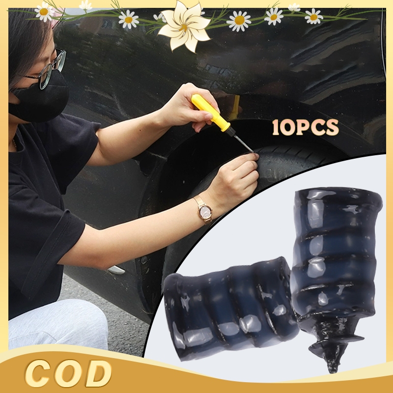 —10Pcs— Sekrup Tambal Ban Tubeless Hitam Lem Aktif Ulir Kuat Ukuran Kecil Besar Perbaikan Ban Motor