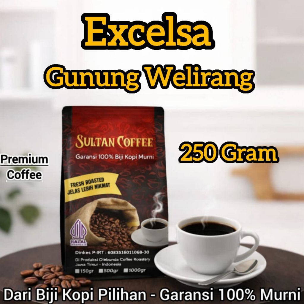 SULTAN COFFEE PREMIUM - Kopi Bubuk Biji Excelsa Gunung Welirang 250 Gram - Excelsa Premium Quality T