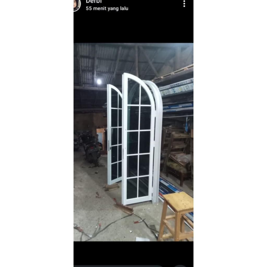 1set kusen pintu alumunium melengkung sepaket ornamen ukuran T240xL120 komplit asesoris gratis packi