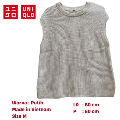 Vest Knit Rajut Basic O-neck Wanita UNIQLO - White