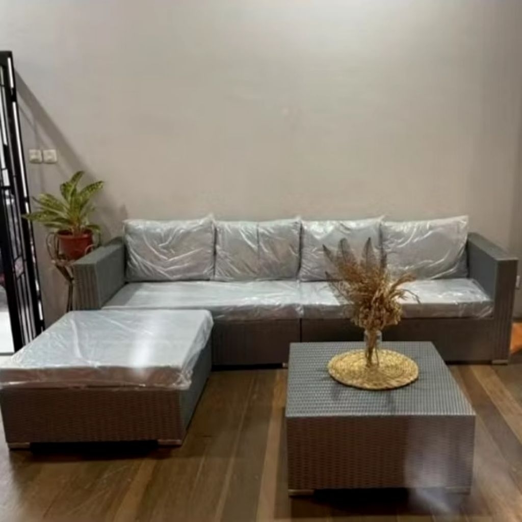 Kursi Sofa L Minimalis Rotan Sintetis