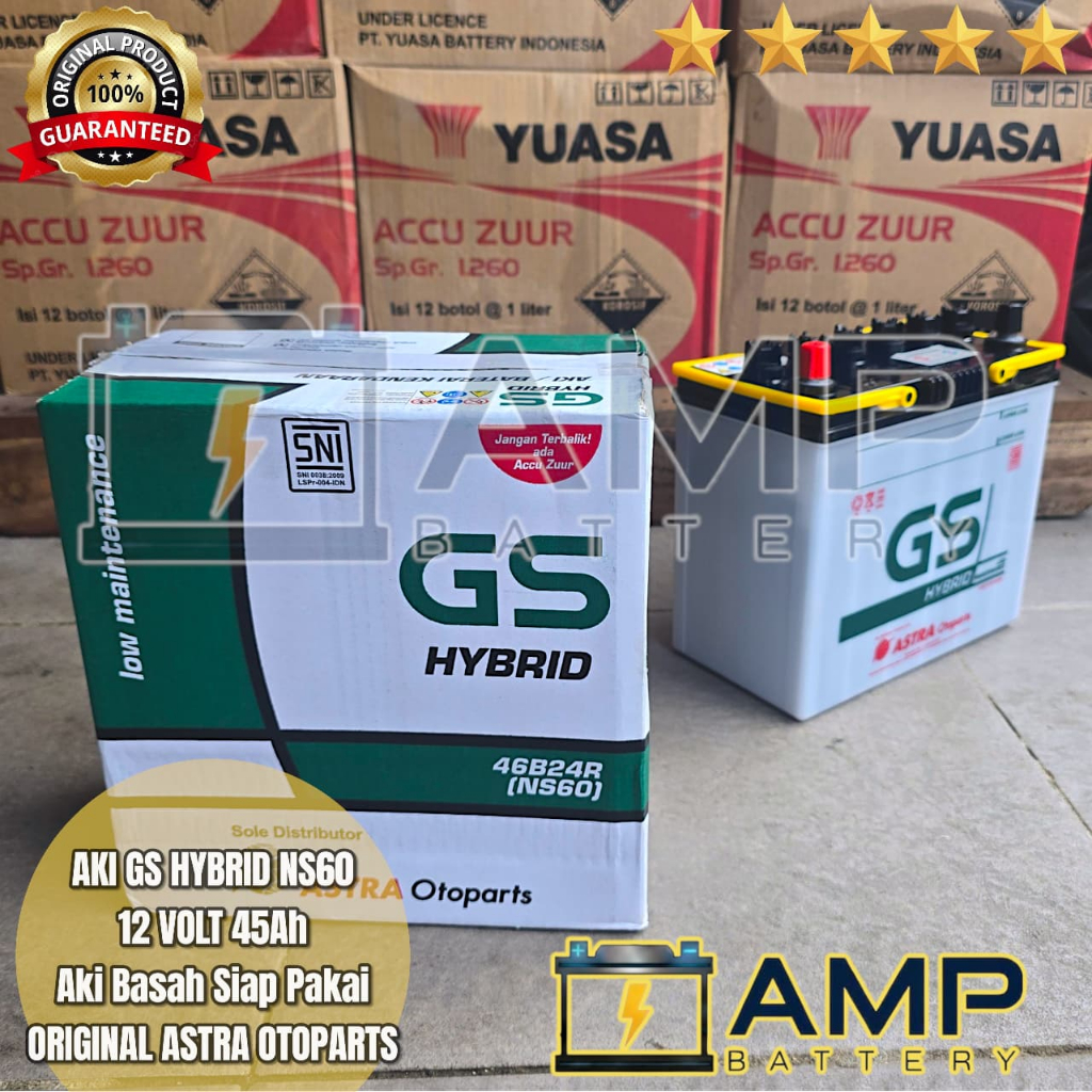 Aki Mobil NS60 46B24R GS ASTRA HYBRID Aki Basah 45Ah ORIGINAL ASTRA OTOPARTS