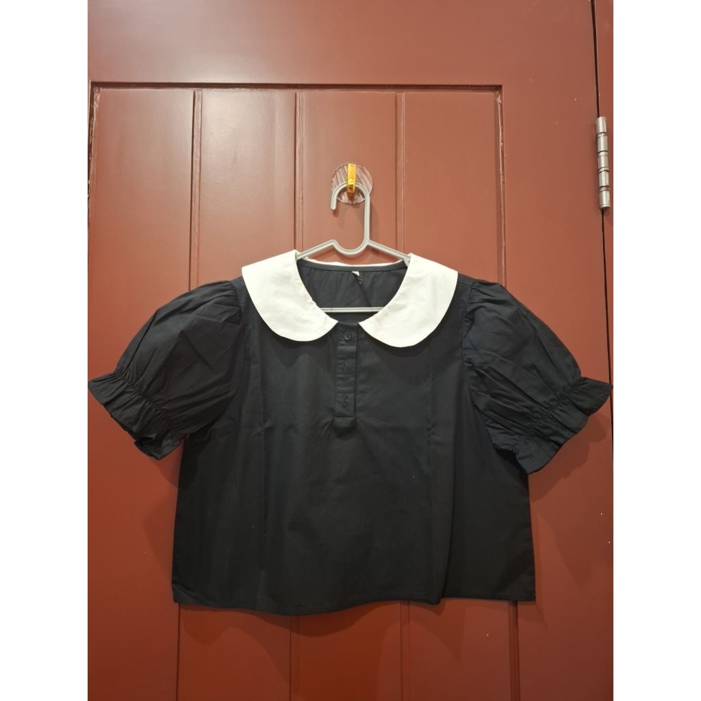 [preloved] colorbox puff sleeve polo top