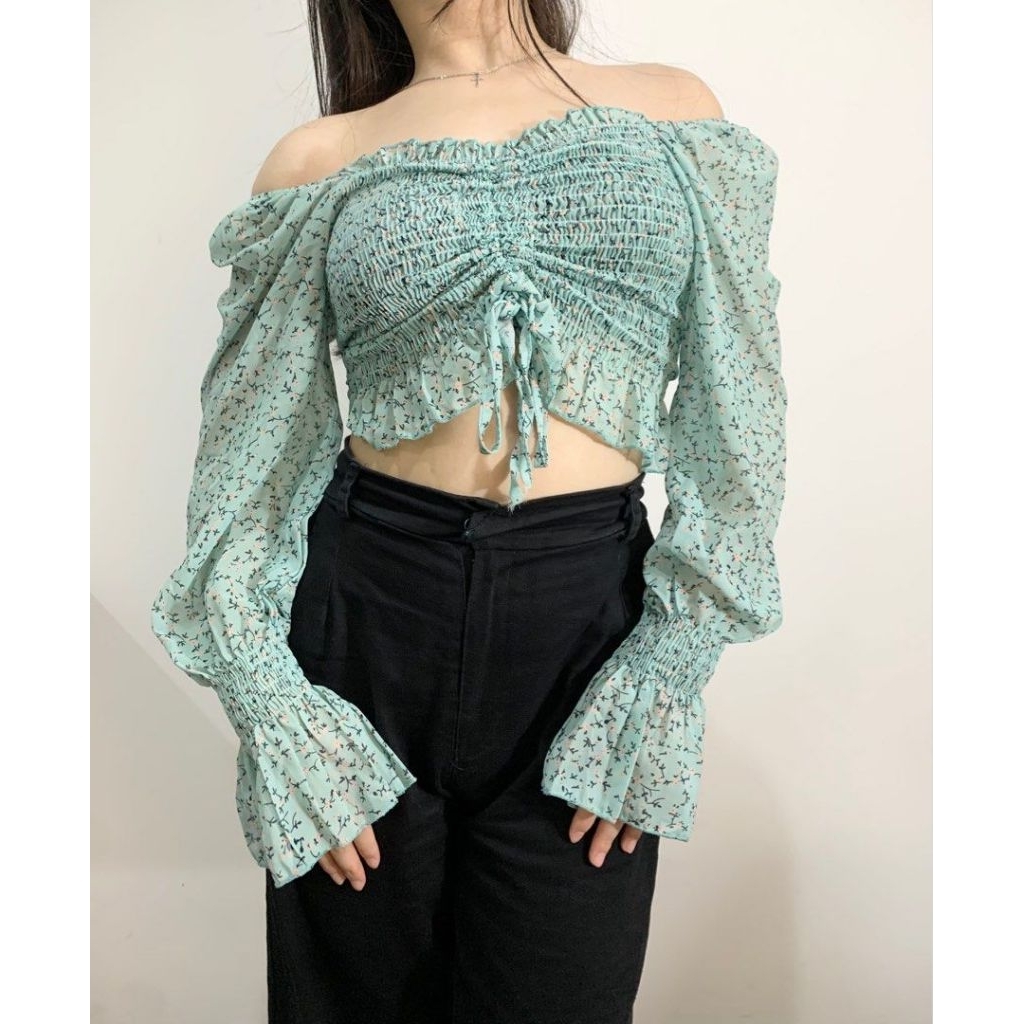 Baju atasan | sabrina crop top | longsleeve | wanita | korea