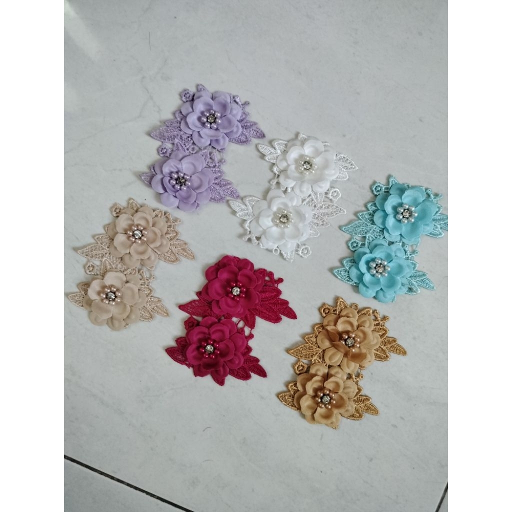 patch aplikasi renda bordir bunga warna utk hiasan baju/craft