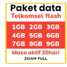 Paket Data Telkomsel 1GB - 50GB, Full 24 Jam, Masa Aktif 30 Hari