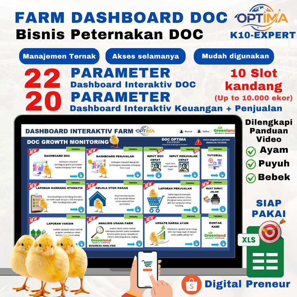 FARM DASHBOARD K10 Expert.Dashboard DOC ayam petelur,broiler,pedaging,kub,elba,ayam kampung