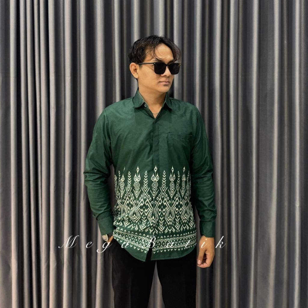 JIANNAYU Atasan Kemeja Batik Pria Lengan Panjang Bahan Katun Halus Lapis Furing - Atasan Batik Kerja