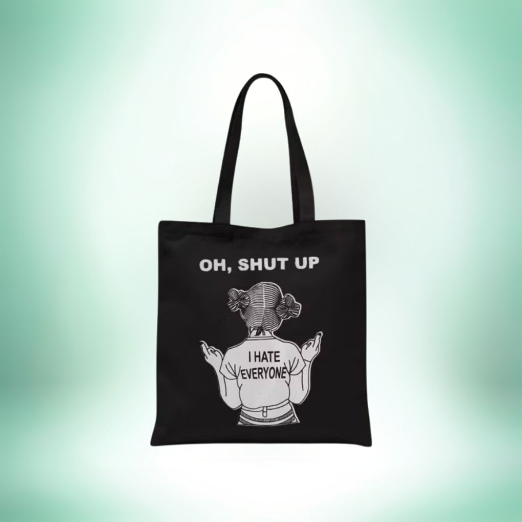 Tas Online Banjarmasin SHUT UP - Totebag Wanita Kuliah Resleting Kanvas Tebal