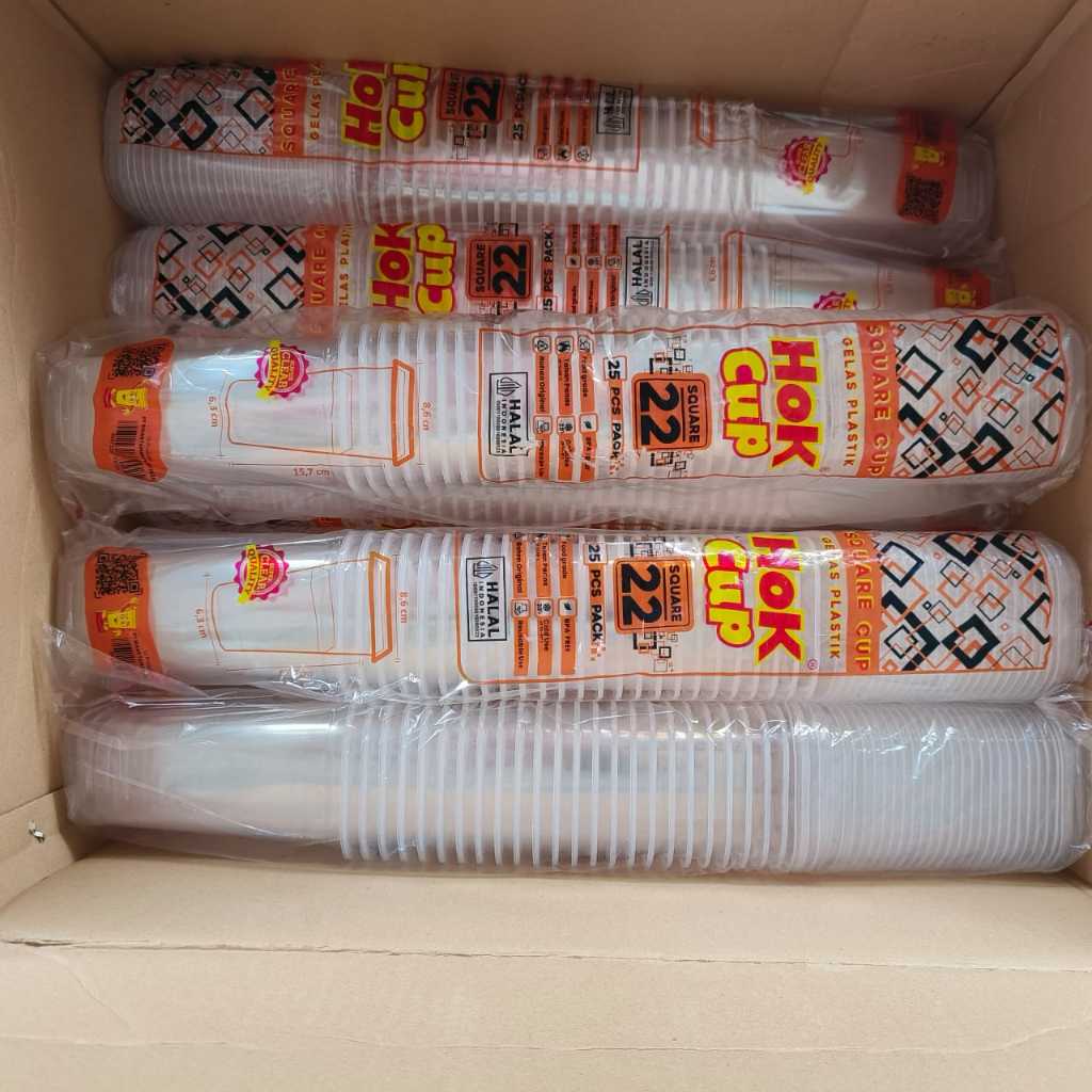 (isi 25 pcs) Gelas HOK SQUARE CUP SERIES Gelas Plastik KOTAK 16Oz Termasuk TUTUP Tebal Anti Bocor Be