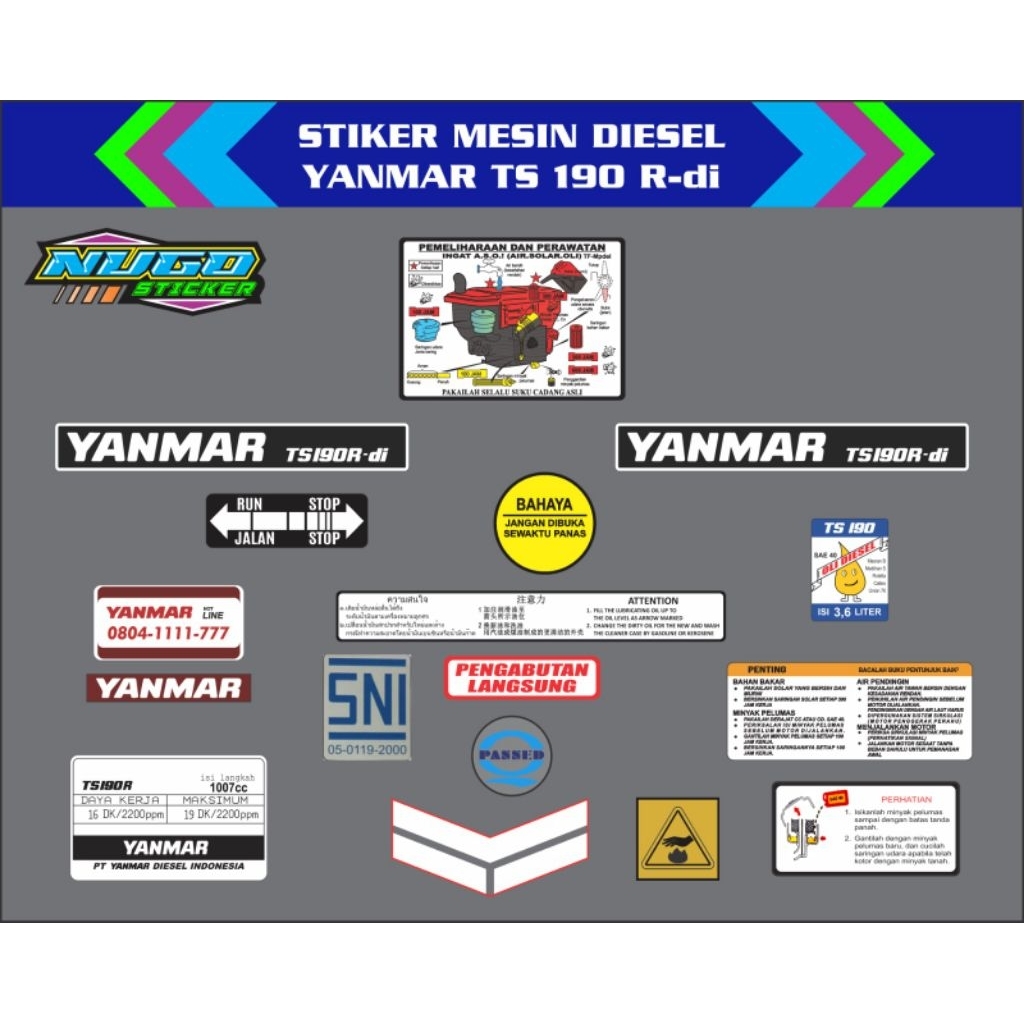 Stiker mesin diesel Yanmar TS 190 R