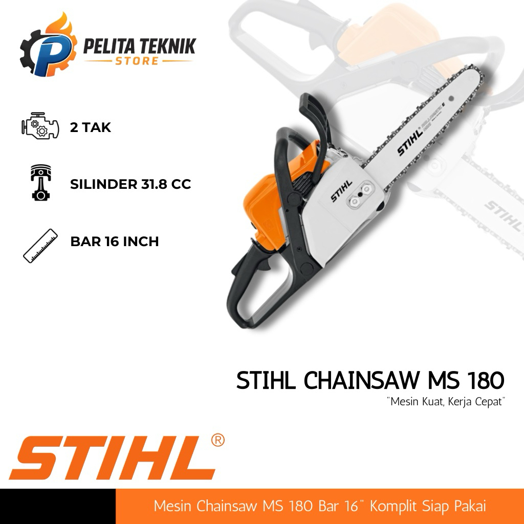 STIHL MS 180 Chainsaw 16 Inch, Bar dan Rantai Komplit
