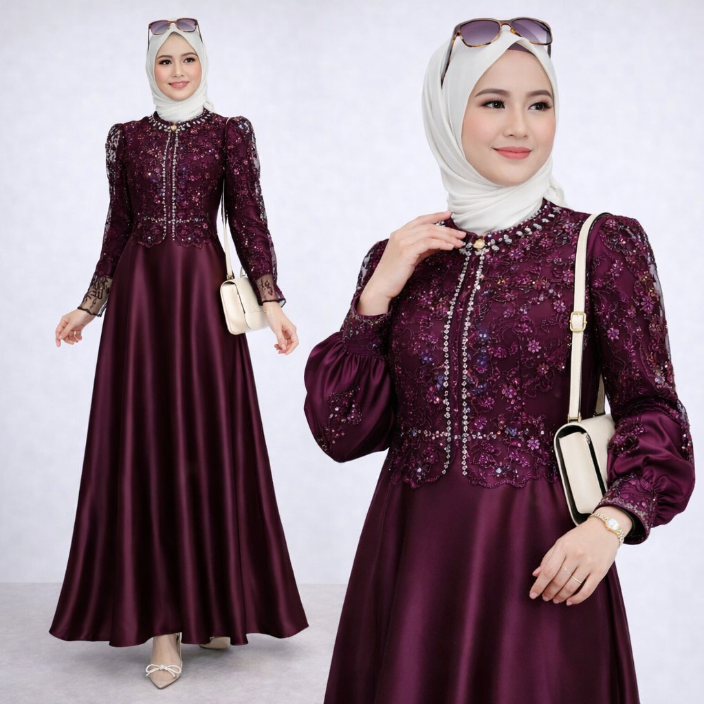 Bj Gsmis Elegant Gamos Mewah Terbaru 2025 Dress Lebaran Aesthetic 2026 Gamis Wanita Elegan Gamus Kek