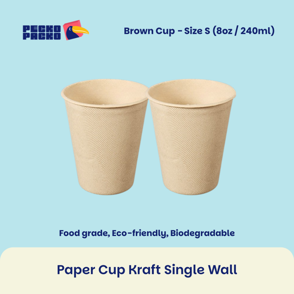 Gelas Kopi Cup Cokelat 8 oz Bahan Bagasse Kraft Tebal Polos - Paper Cup Minuman Panas Dingin Sekali 