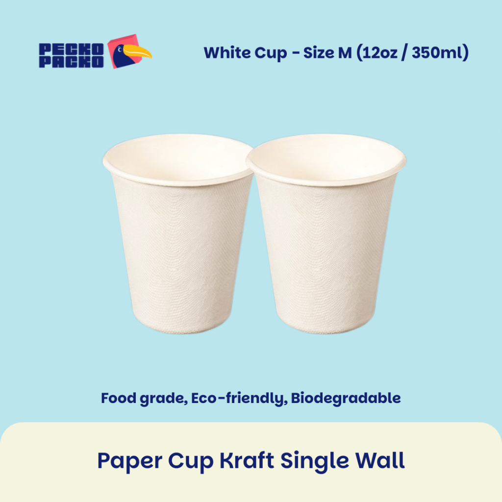 Gelas Kopi Cup Putih 12 oz Bahan Bagasse Kraft Tebal Polos - Paper Cup Minuman Panas Dingin Sekali P