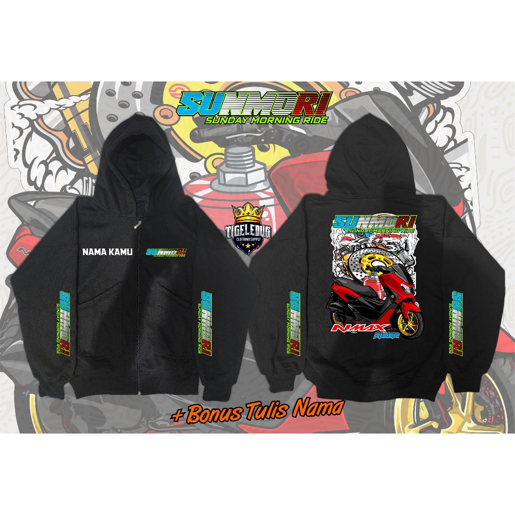 SUNMORI | BEAT | NMAX  | Sweater/Jaket Hoodie Boxy Zipper Unisex Premium Hitam | Custom