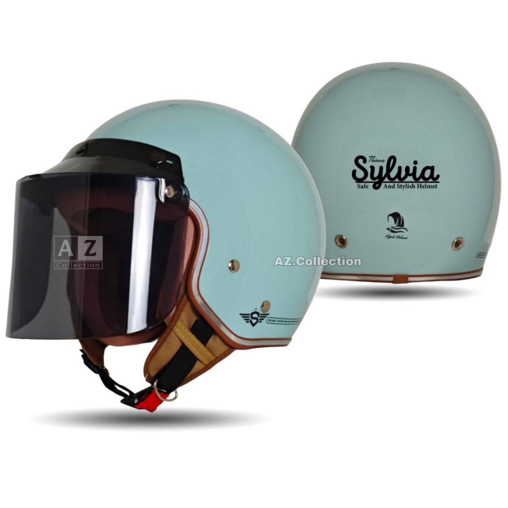 Helm Bogo Retro Sylvia Original Wanita Hijab Friendly - Helm Klasik Dewasa SNI Aesthetic Hijau Mint