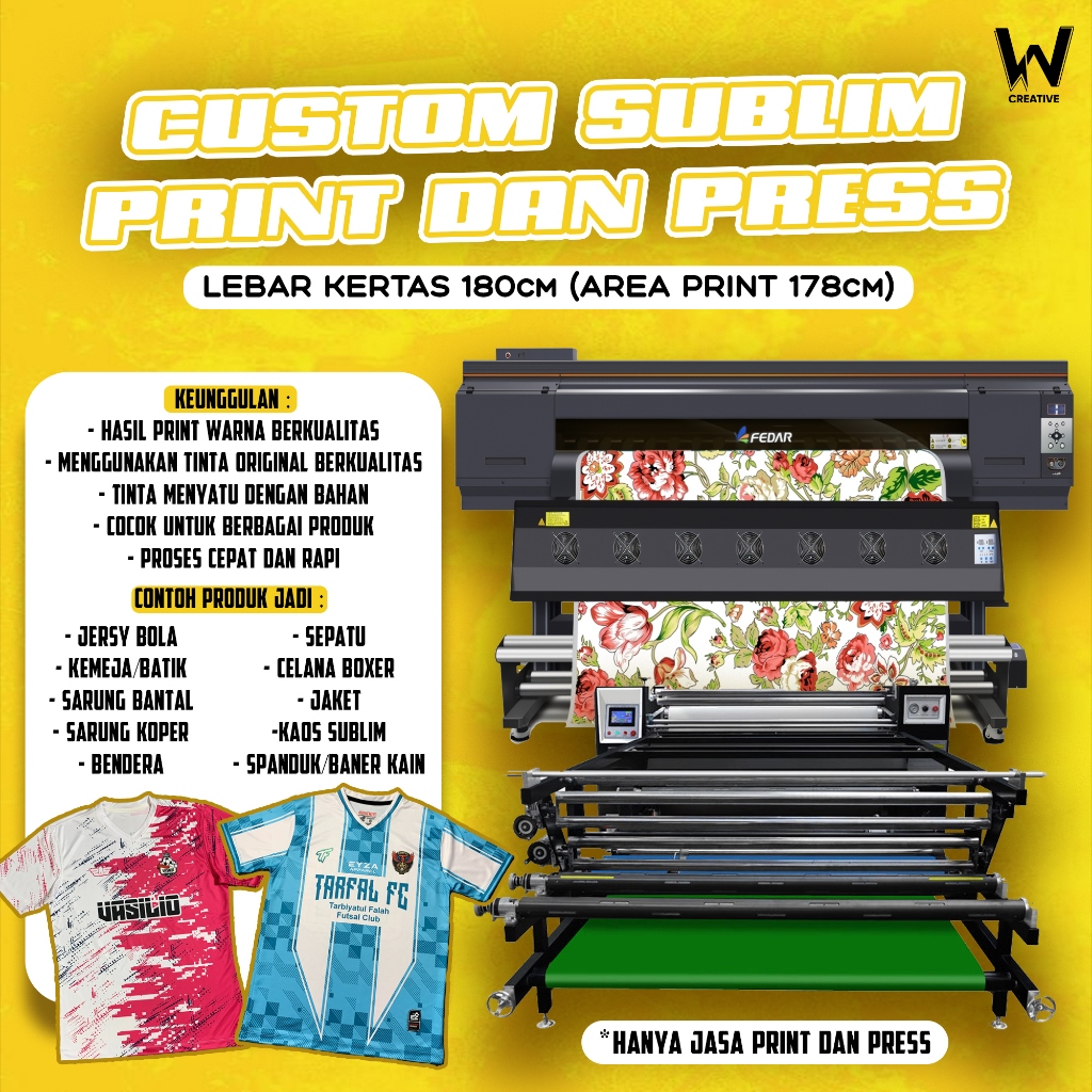 Jasa Cetak SUBLIM CUSTOM Print Only Print Press Sublum Jersey Bendera Kerudung Bebas File Siap cetak