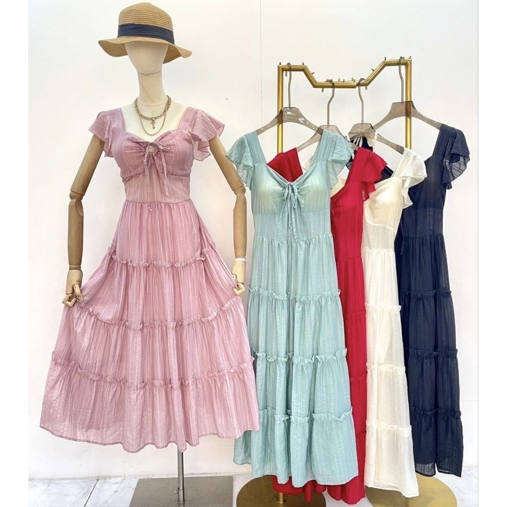 Elxie - 681 /dress panjang / long dress summer with cup bra / dress midi lotty / dress cornskin / MT