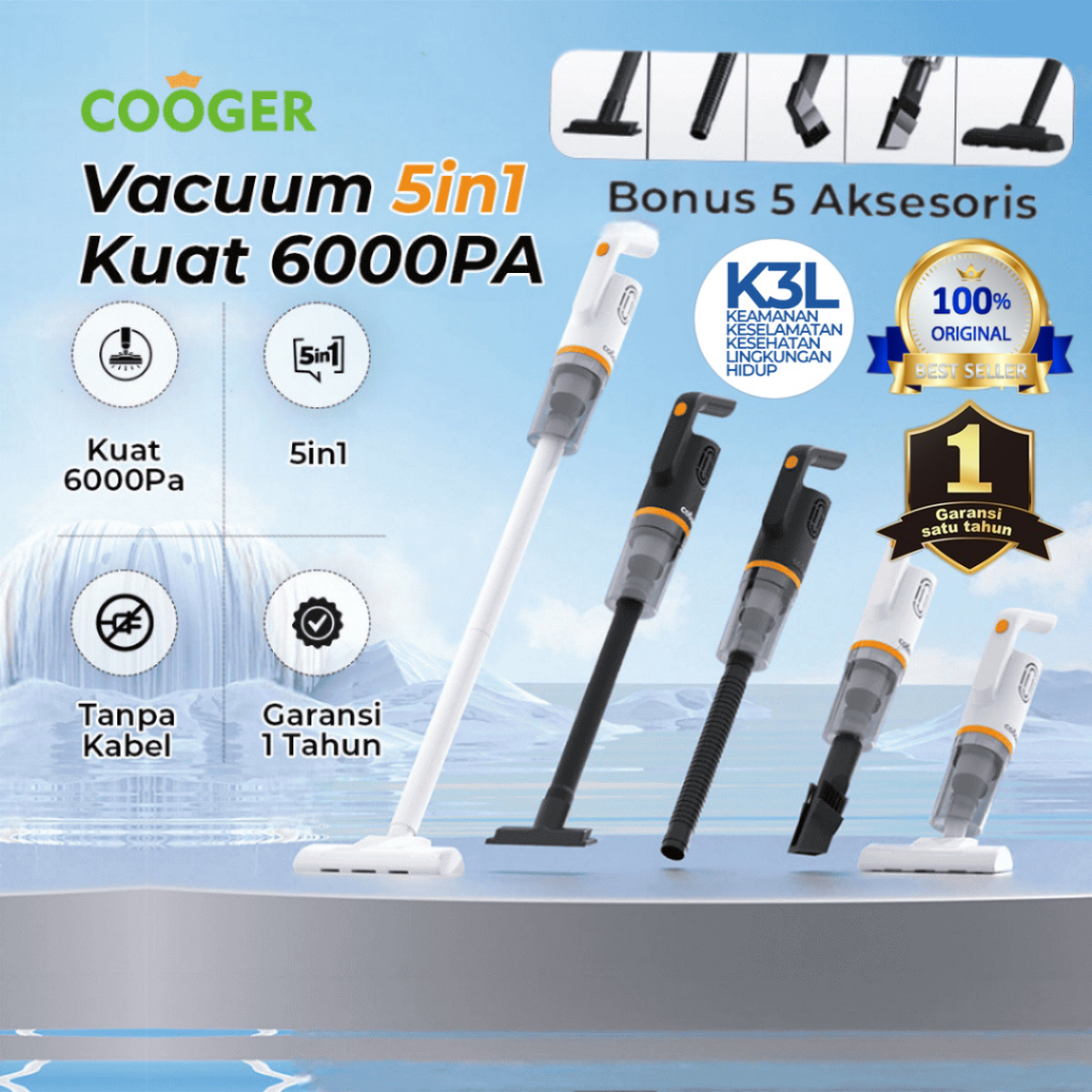 COOGER Vacuum Cleaner 5IN1 Penyedot Debu Serbaguna Garansi 1 Tahun Dengan Gagang Panjang Warna Hitam