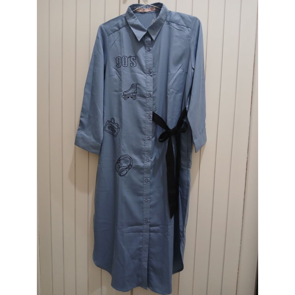 Minimal Shirt Dress Dusty Blue