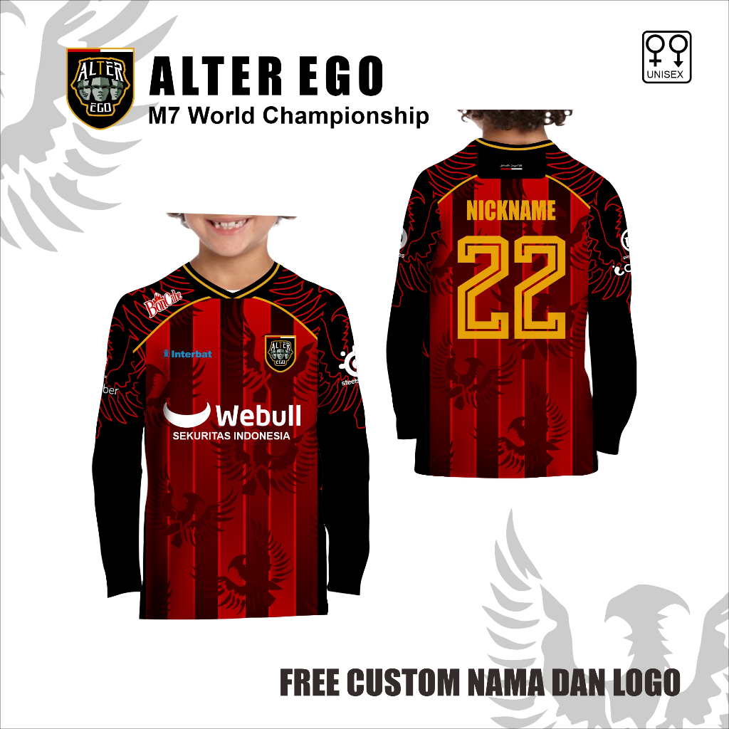 Kaos anak jersey ersport alter ego season 16 baju sport Mobile Legend free custom lengan panjang