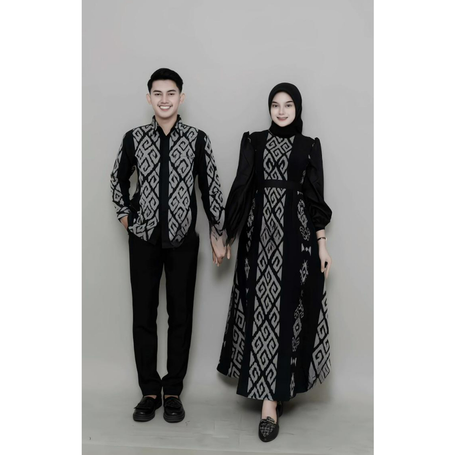 Baju Muslim Lebaran Gamis Tenun Toraja Hitam Set Couple Toraja Hitam Gamis Kondangan Tenun Pasangan