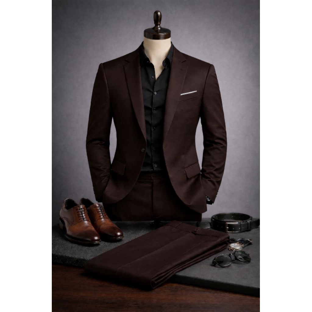 Jas coklat tua Premium Pria Slim Fit Formal