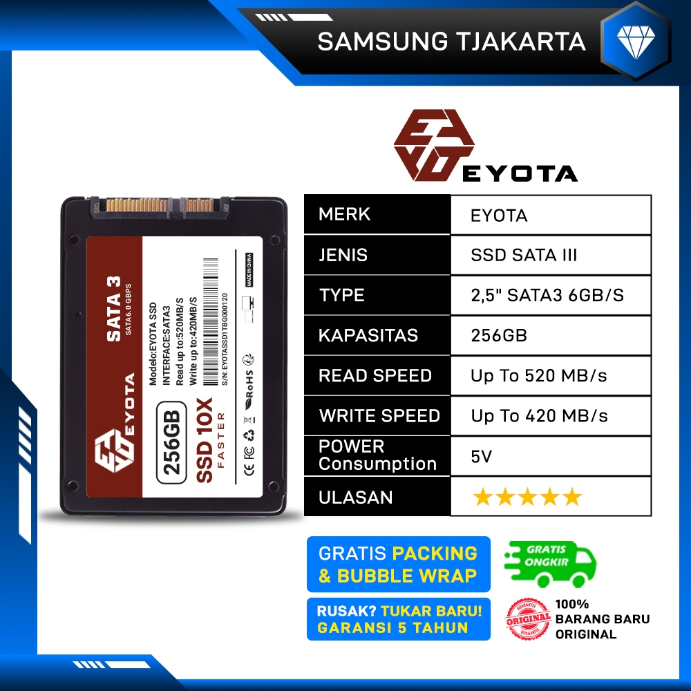 SSD EYOTA 256GB SATA 3 2.5" 6GB/S SSD SATA III / SSD SATA3 GARANSI RESMI 5 TAHUN